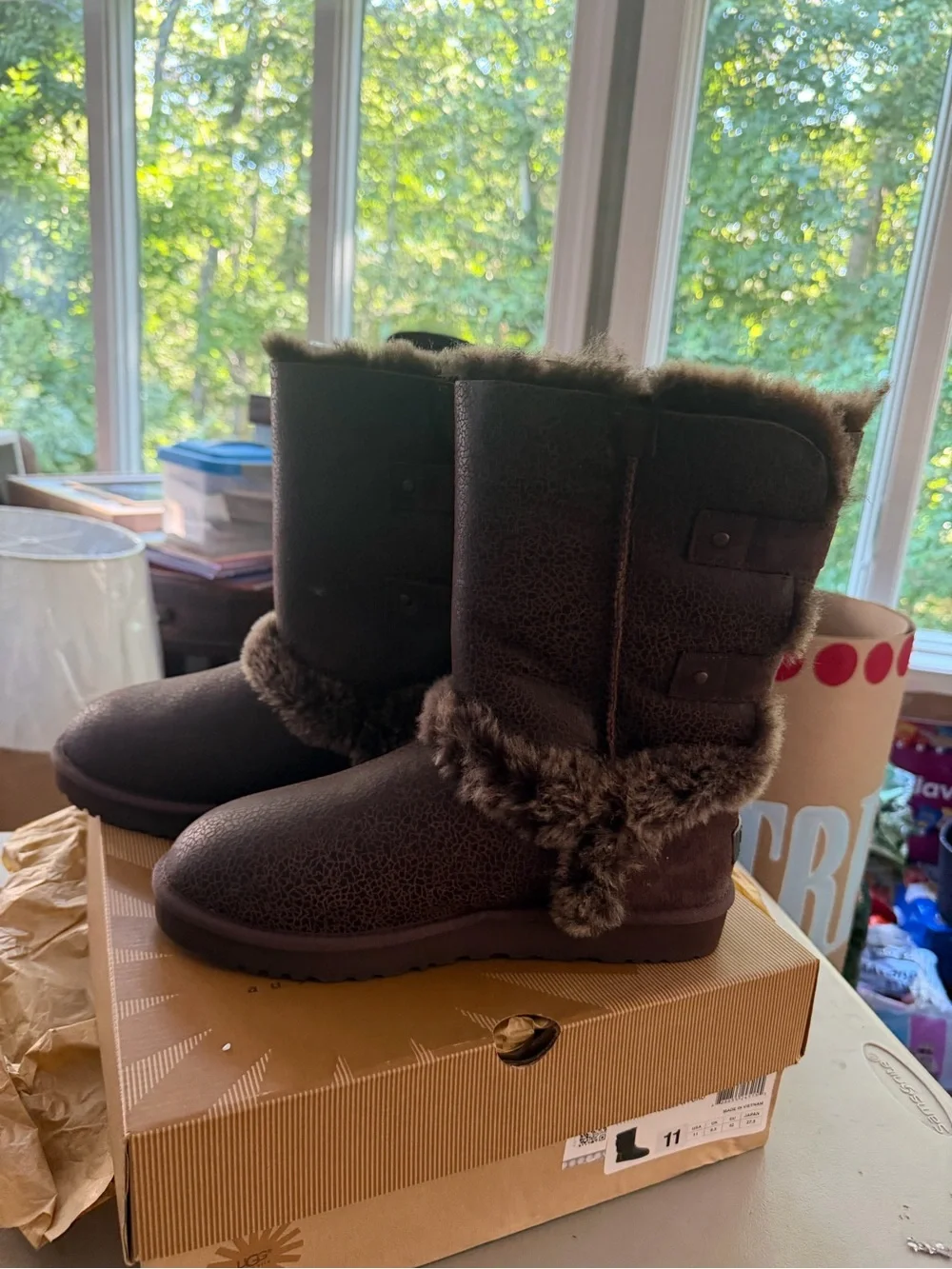 UGG Women's Chocolate Brown Shearling-Trim Winter Boots